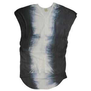 Tina + Jo Gray White Tie Dye Sleeveless Tunic Kaftan Top Small Rayon Hi Low